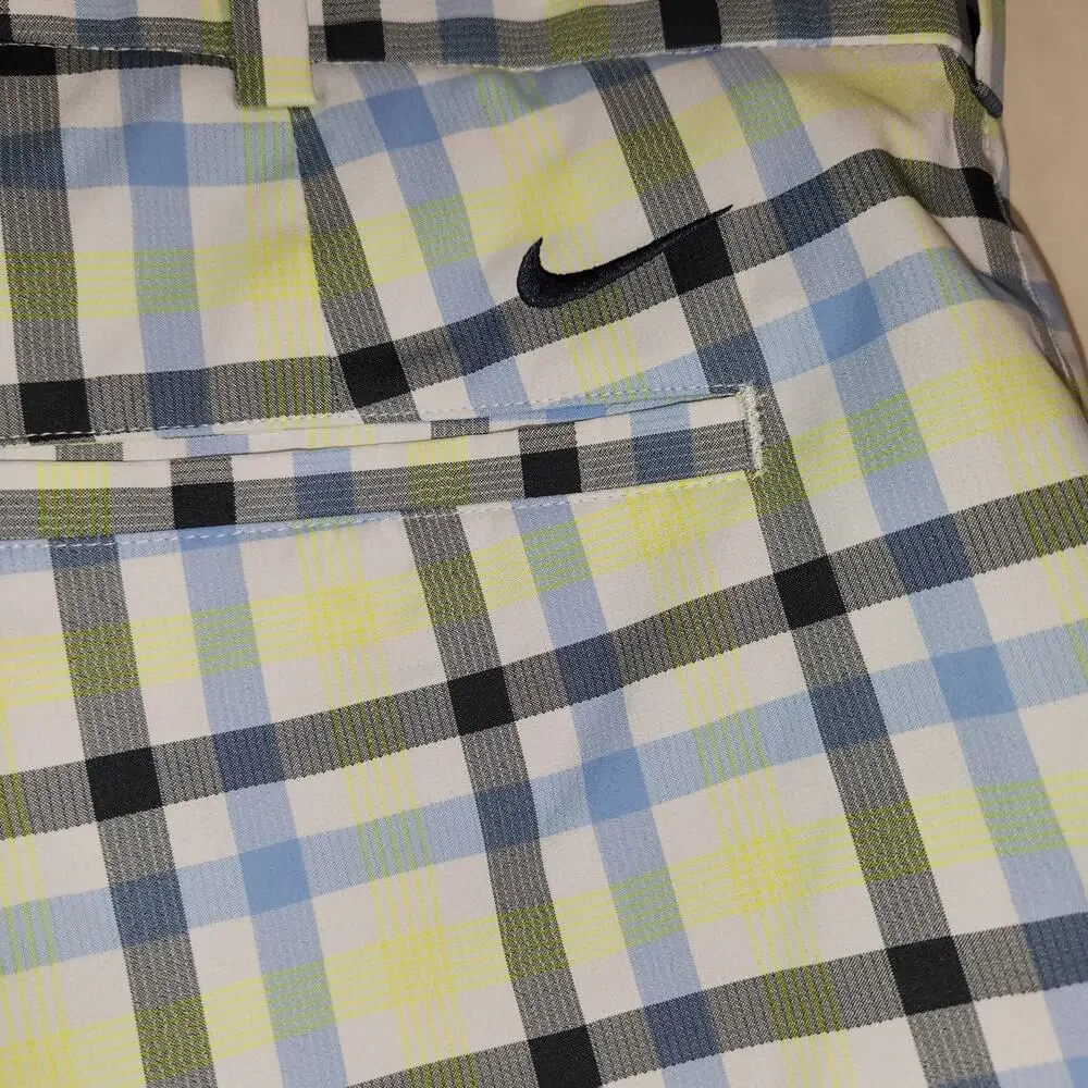 NIKE GOLF Dri Fit Shorts Mens 36 Blue Yellow‎ Plaid Outdoor Summer Sport Pastel